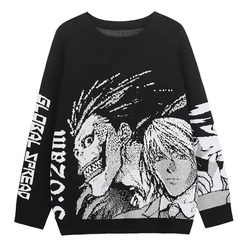 Custom LOGO OEM ODM Knit Jacquard Anime Sweater Men Cerwneck Pullover Knitted Winter Cotton Knitwear Custom Sweater for Men