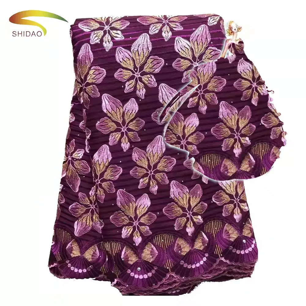 2022 Wholesale Selling African Swiss Voile Lace Fabric With Rhinestones Nigeria Embroidery Flower Lace Fabric