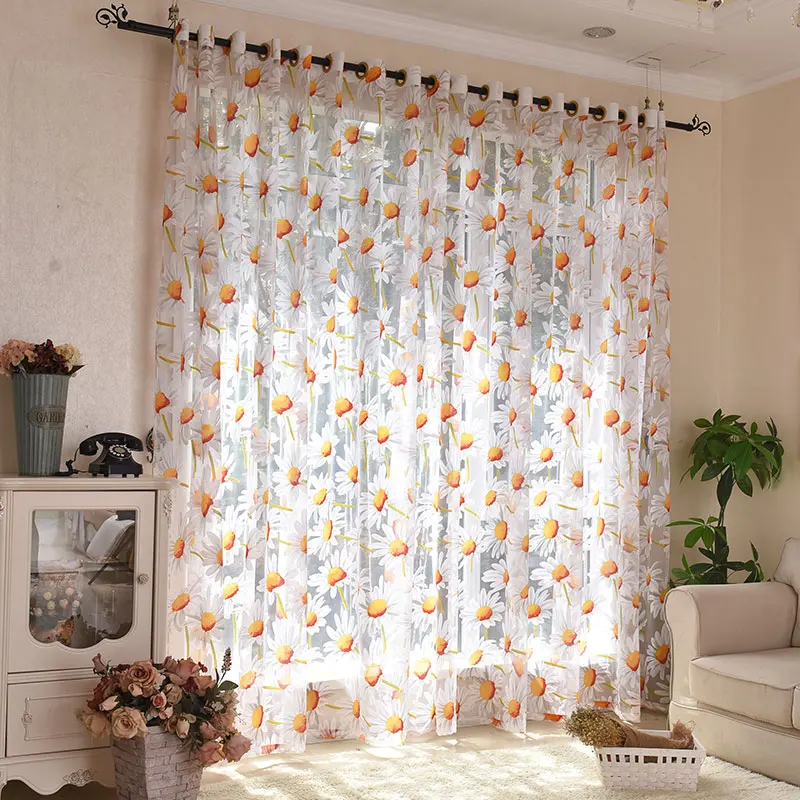Bindi Hot Sale Sunflower Oil Print Tulle White Sheer Curtains Multicolor