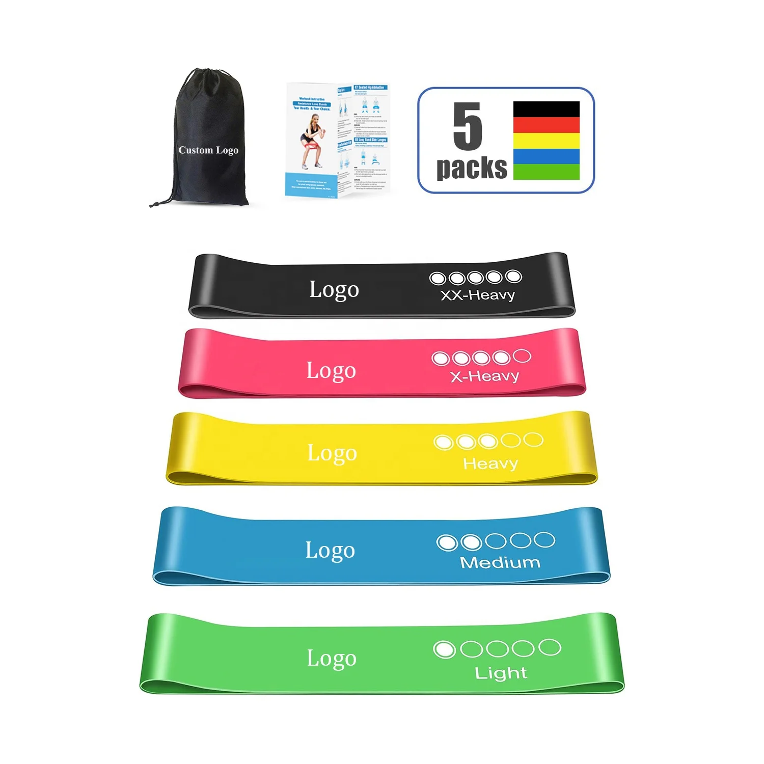 Custom Logo Mini Loop Fitness Bands Set Elastic Latex Resistance Training Equipment Home Gym Workout Yoga Exercise Rubber