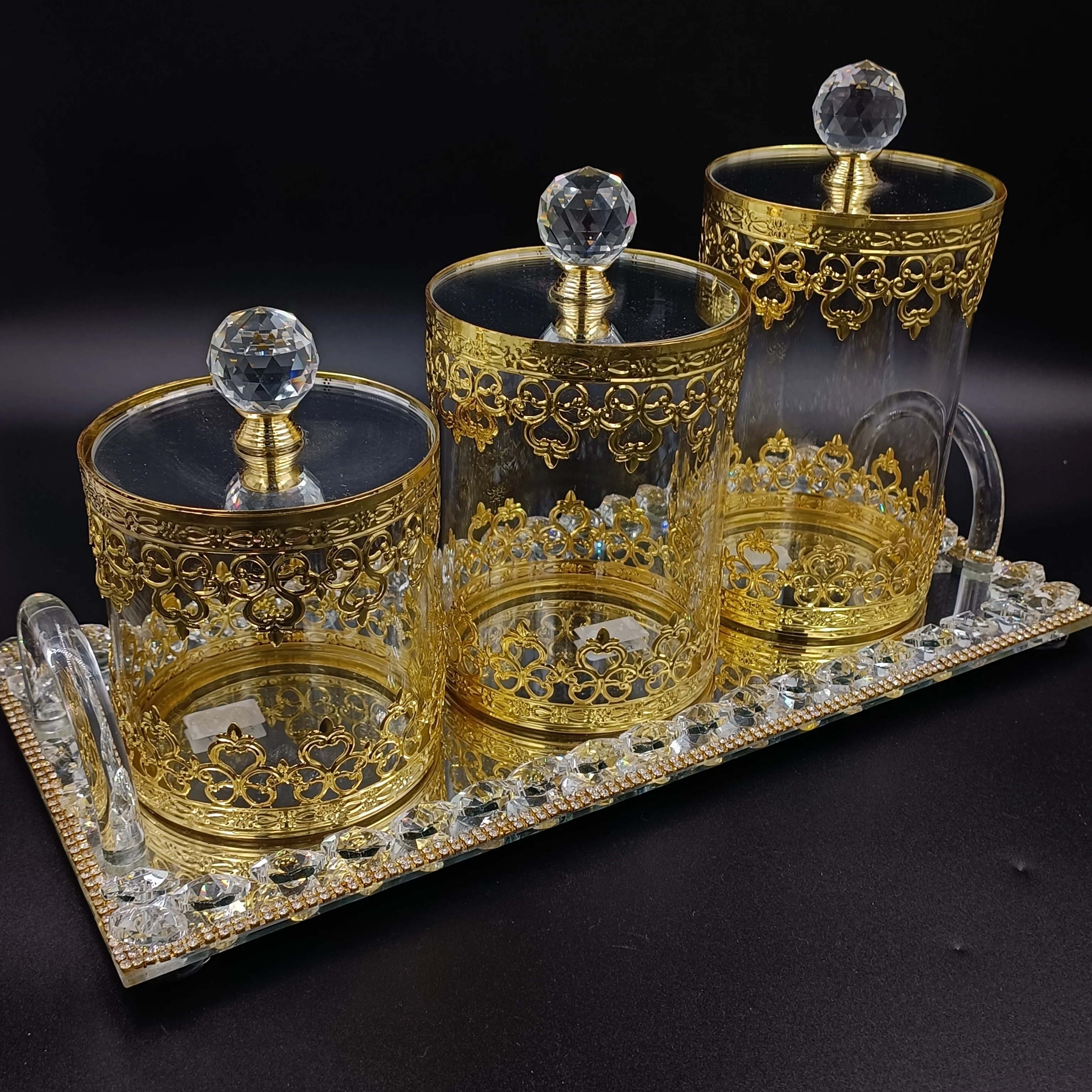 FOSUN Storage Jars Candy Sugar Case Box Wholesale Ribbed Glass Size Your Logo Glass Round Customized for Wedding Decor Kitchen