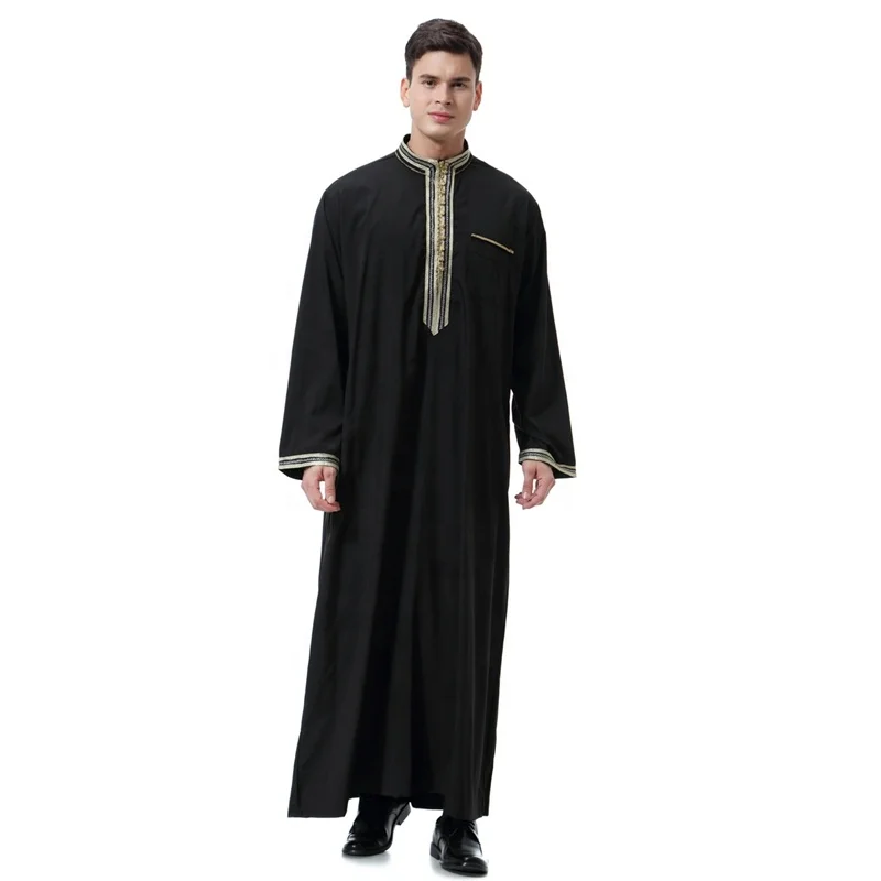 
Custom Logo Muslim Abaya New Design Men Thobe Fashion Islamic Clothing Style Men Polyester Thobe 