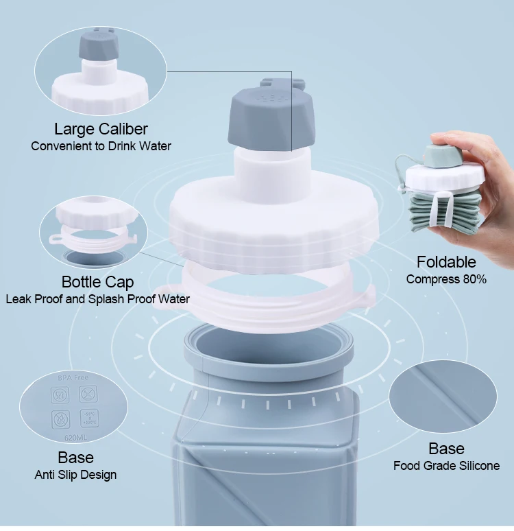 Portable Drinkware Running Gym Travel Bpa Free Silicon Squeeze Bottle Collapsible Silicone Water Bottle Foldable Silicone Bottle