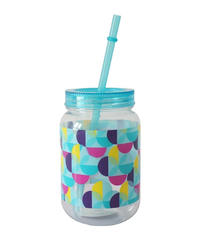 New Hot Fashion Glass Mason Jar Cups 600ML PS Custom Plastic Mason Jar