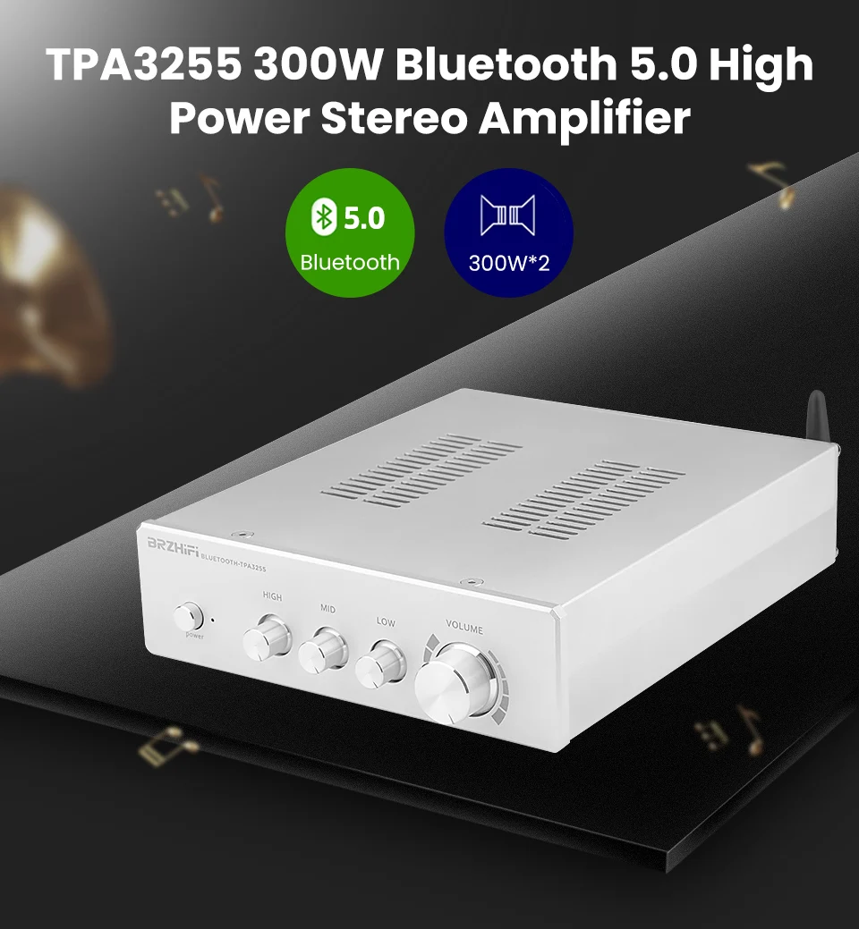 
BRZHIFI 3255-A BT 5.0 high power Audiophile digital amplifier class d amplifier with power 300WX2 