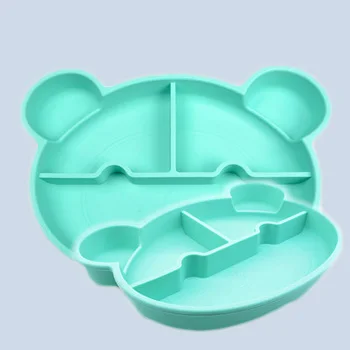 Bear Food Tray Sets BPA Free Toddler Snack Feeding Bowl Divided Kids Dinner Placemat Baby Silicone Plate Baby Tools