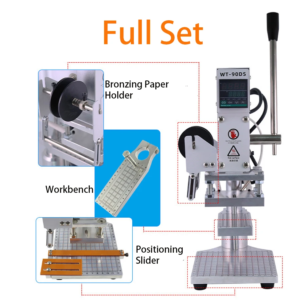 3 Sizes Portable Desktop Hot Foil Gold Stamping Machine with Workbench Bronzing Paper Holder Positioning Slider
