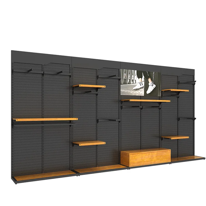 Clothing store retail garment display rack stands sneakers shoes display for retail shop sport shoes display wall shelf