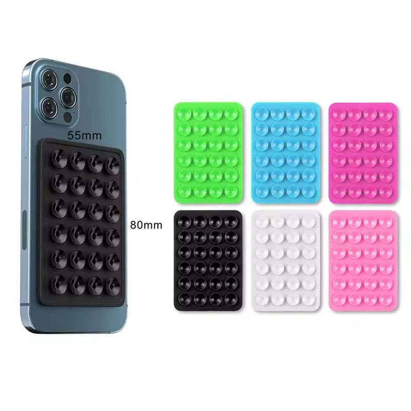 24 Rectangle Silicone Mobile Cell Phone Suction Cup Adhesive Hands Free Holder for Selfies and Videos Non Slip Sucker Mat Pad