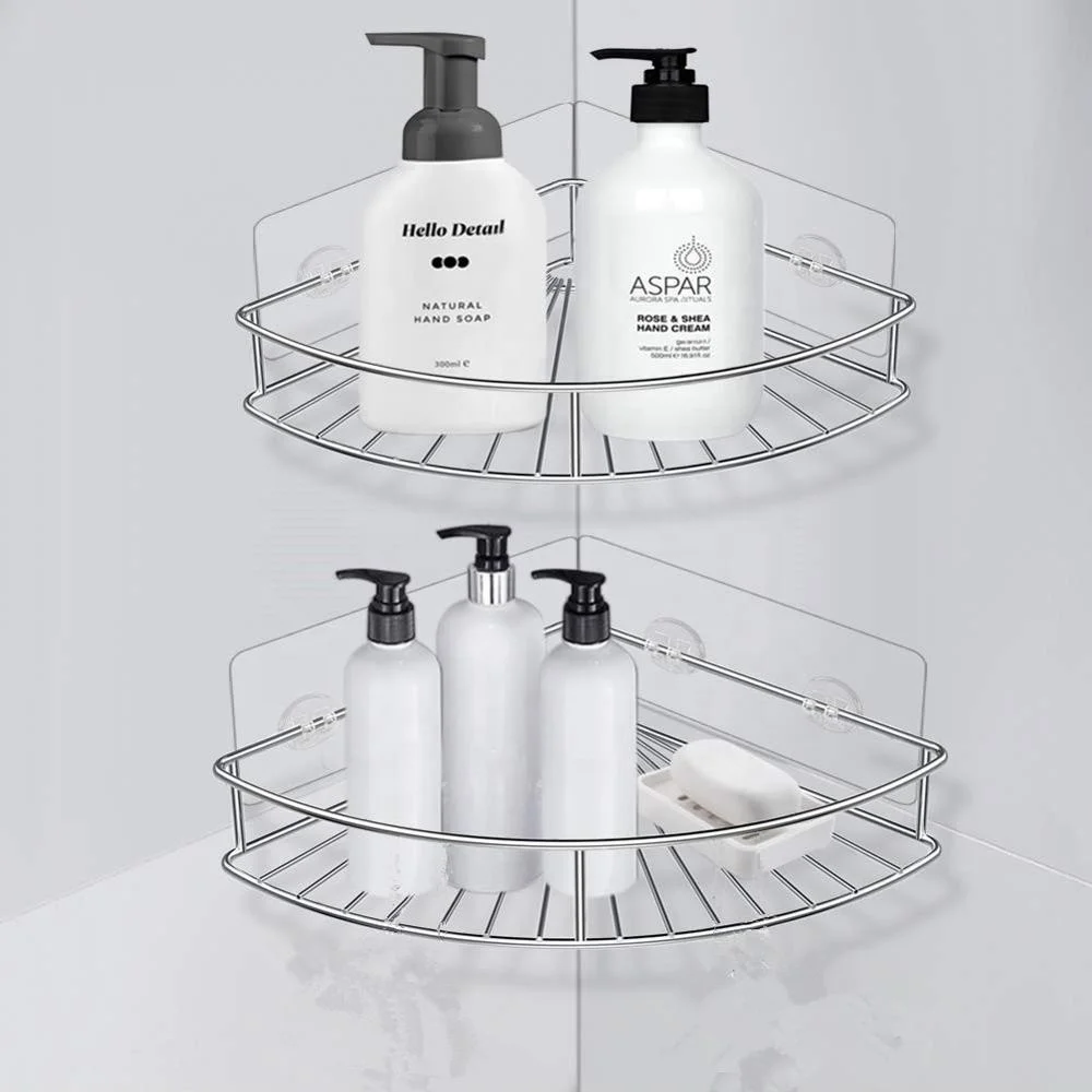 Shower Basket Storage Rack Bathroom Corner Rack Bathroom Corner Shower Caddy 2 Pack Set in Stainless Steel Material