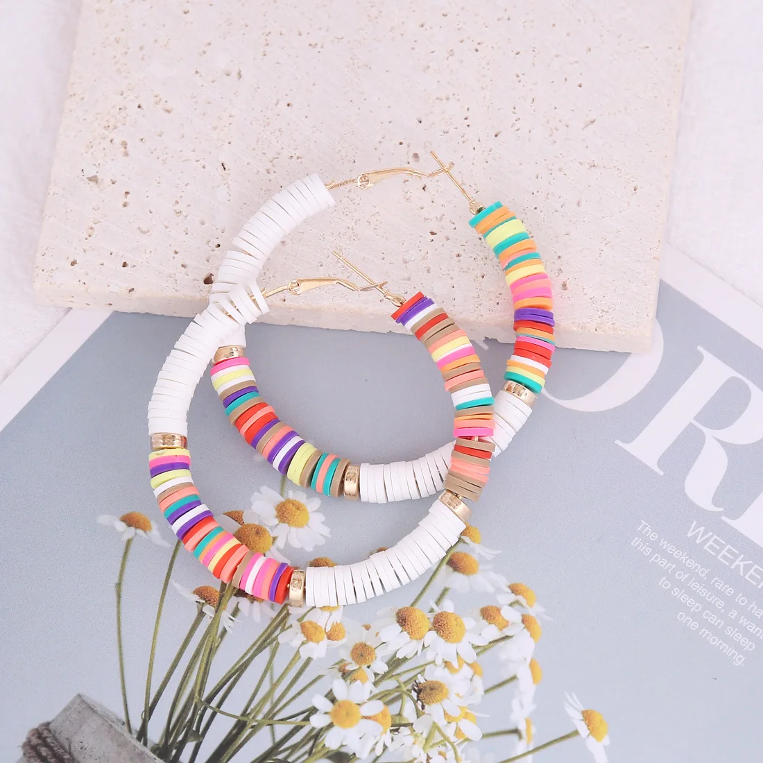 New Arrival Custom Polymer Clay Earrings 60mm Bohemian Earrings Gold Hoop Earrings for Women