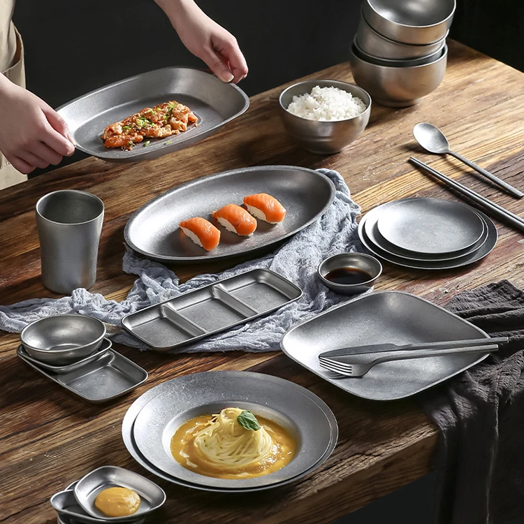 Wholesale 304 Stainless Steel Seasoning Dip Dishes Korean Style Dish with Different Sizes BBQ Restaurant Snack Serving Dish