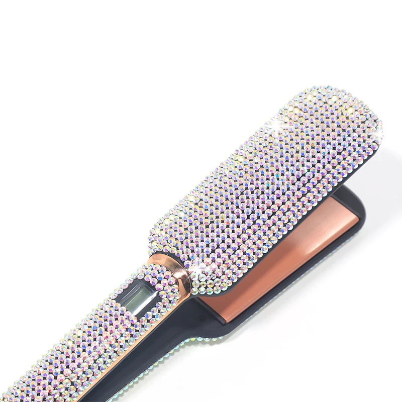 Hot sale hair styling tools wide flat flat iron rhinestone electric high heat infrared hair straightener