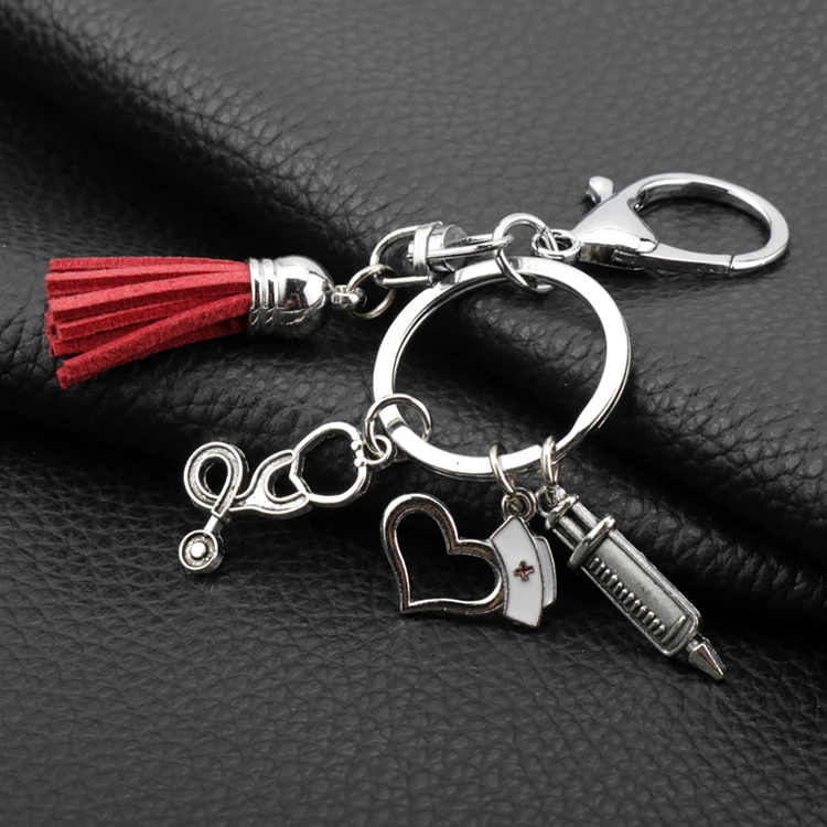Medical tassel needle syringe stethoscope keychain for doctors nurse