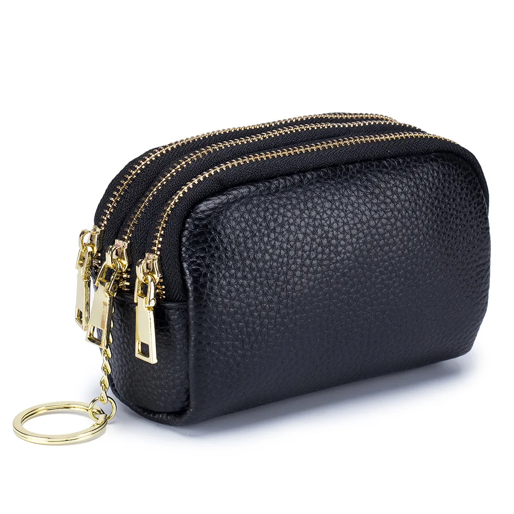 Genuine leather mini coin purse keychain wholesale custom logo