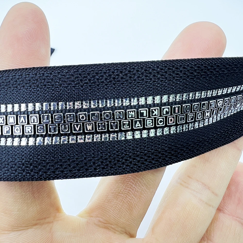 Creative English alphabet tooth zipper Customizable reflective zipper Custom Colors 8# Letter Teeth Resin Zipper