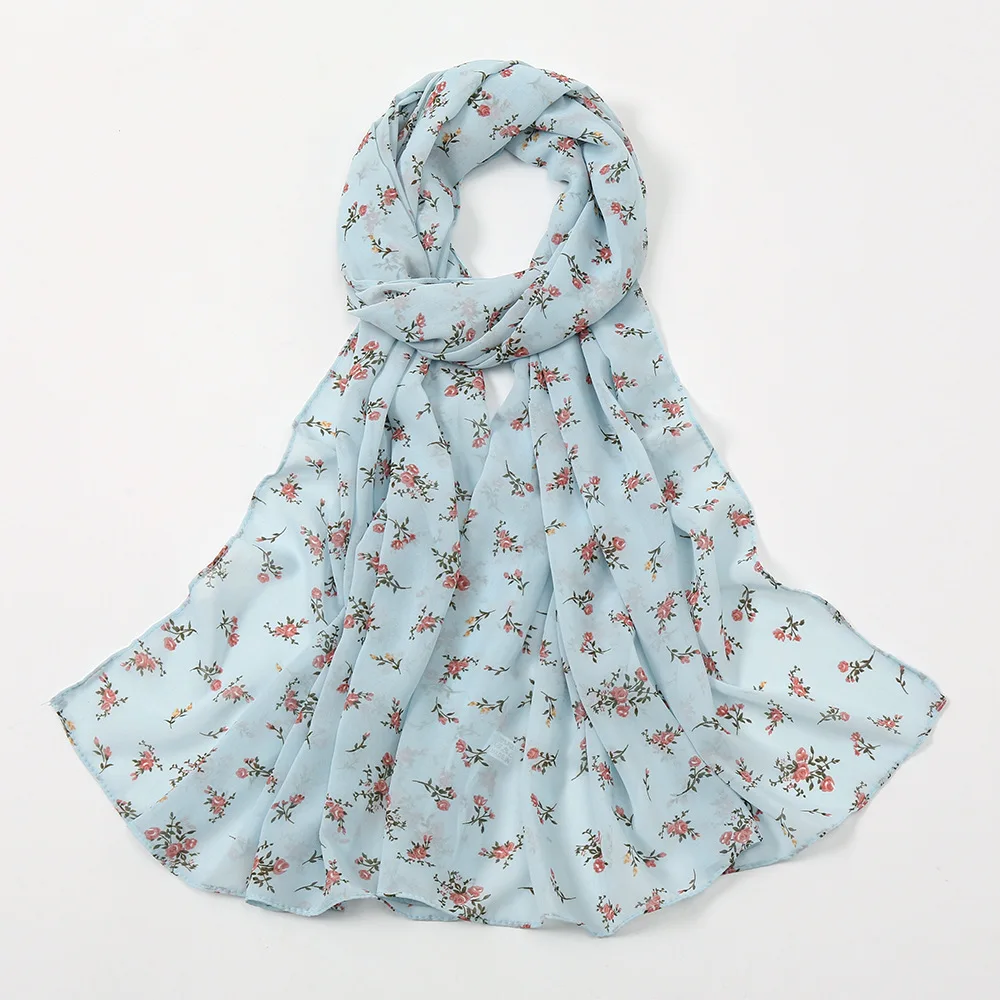 2022 spring and summer new Malaysian turban pearl chiffon little flower printed yarn scarf silk headscarf