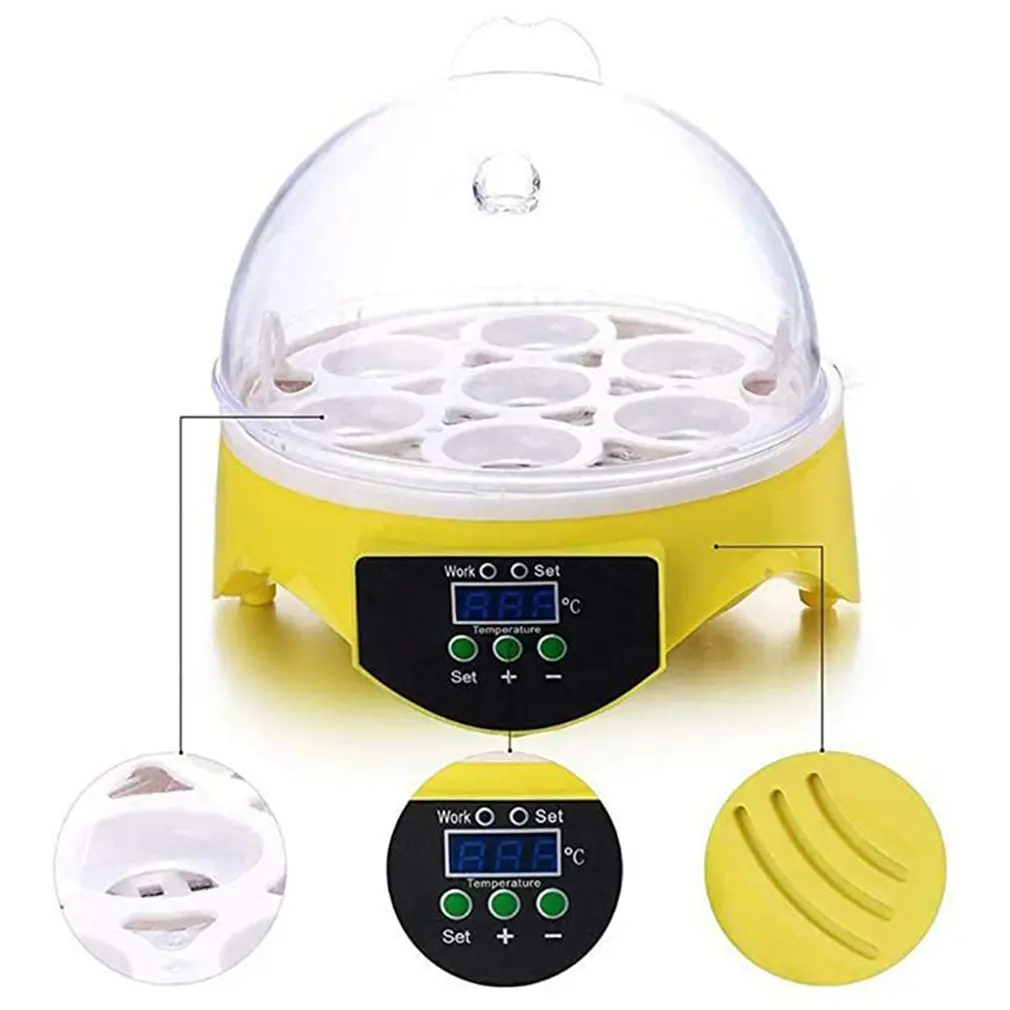 Household 7 Eggs Incubator Digital Temperature Adjustable Chicken Goose Duck Poultry Hatcher Semi-automatic Mini Eggs Brooder