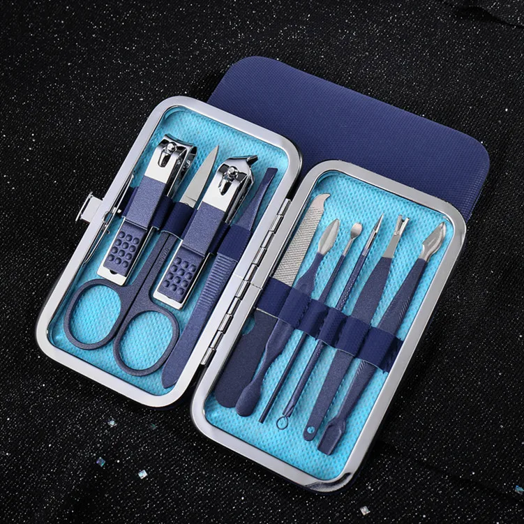 SZ337 wholesale blue series stainless steel at home manicure set nail cutter clippers pedicure kit