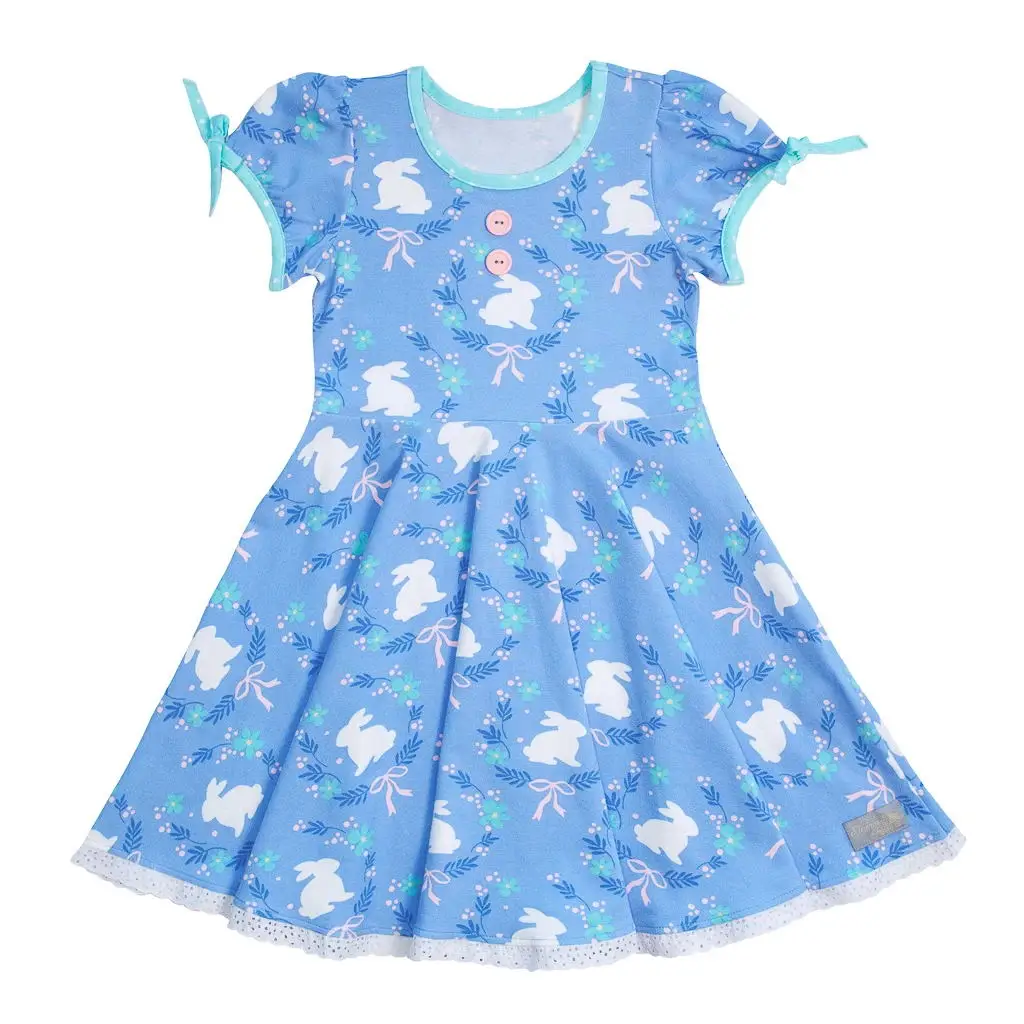 latest Easter day girl outfits bunny printing frock dress and ruffle pants best selling baby clothing set