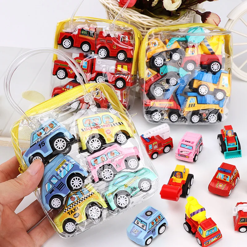 6pcs Model Pull Back Car Toys Mobile Vehicle Fire Truck Taxi Model Kid Mini Cars Boy Toys Gift Diecasts Toy for Children
