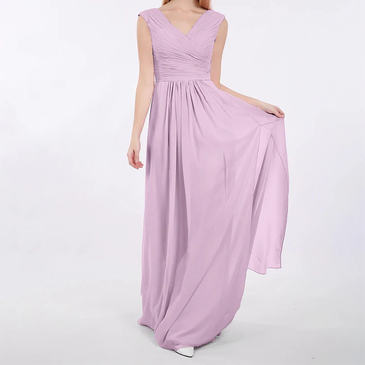 Elegant Sexy Wedding V Neck Floor-length Cap Sleeves Plus Size Chiffon Dresses Bridesmaid Gown for Fat Women