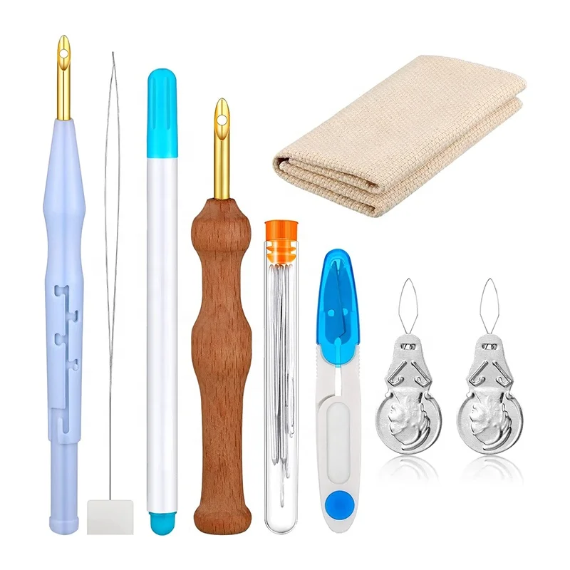 Stitching Beginner Wooden Handle Pen Adjustable Rug Yarn Punch Needle 17 Piece Punch Needle Embroidery Kits