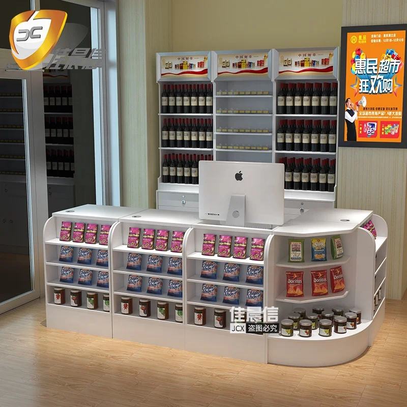 Supermarket retail store Check Out Counter Wine Bottle Display Stand Cash Checkout Table Counter Cashier