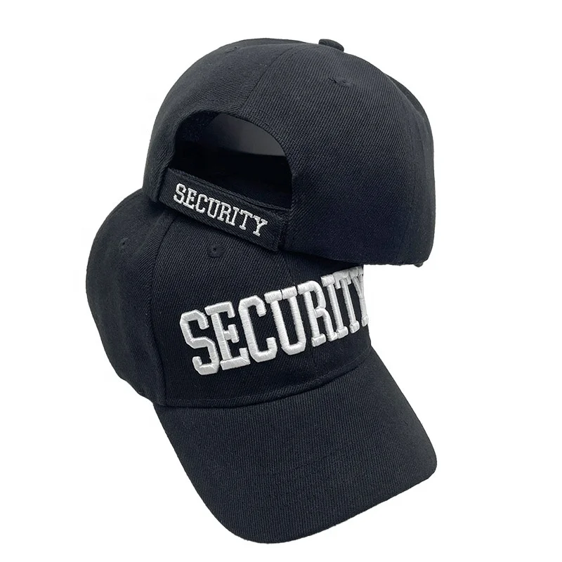 High Quality 6-Panel American Style Baseball Cap Embroidered Logo Black Security Hat Men Curved Brim Gorros Casquette Wholesale