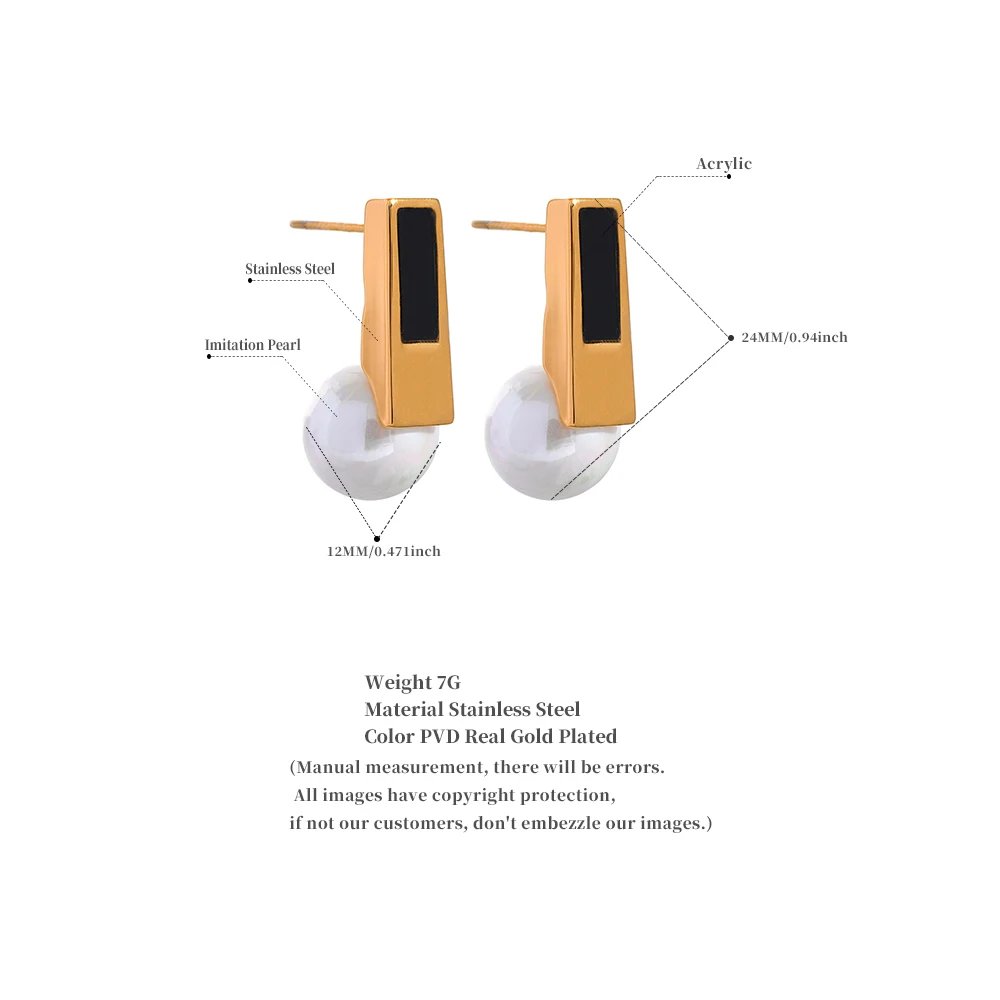 JINYOU 980 европейские американские модные серьги-гвоздики из нержавеющей стали с искусственным жемчугом черные акриловые гипоаллергенные украшения для женщин