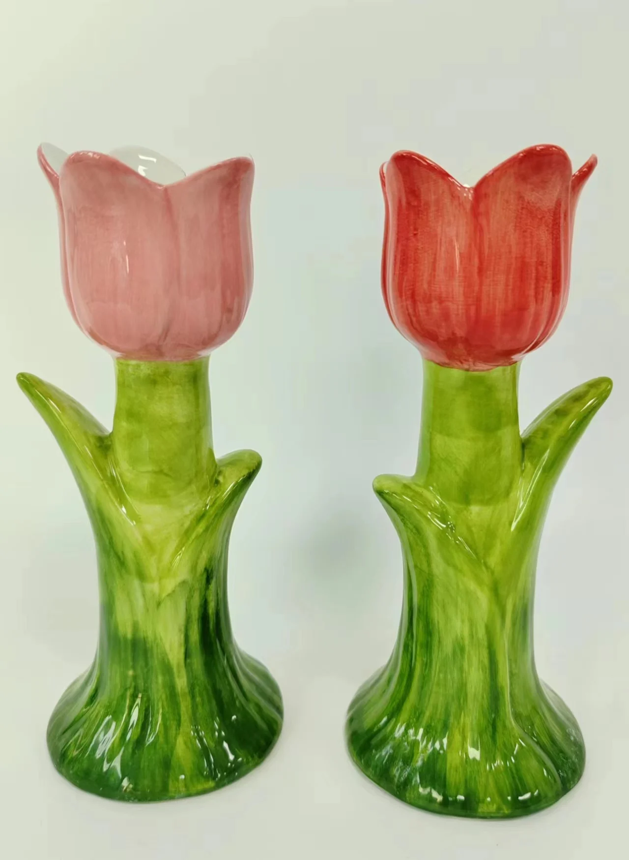 Hand painted Tulip candlestick ornament ceramic vase tangerine flower ware home decoration