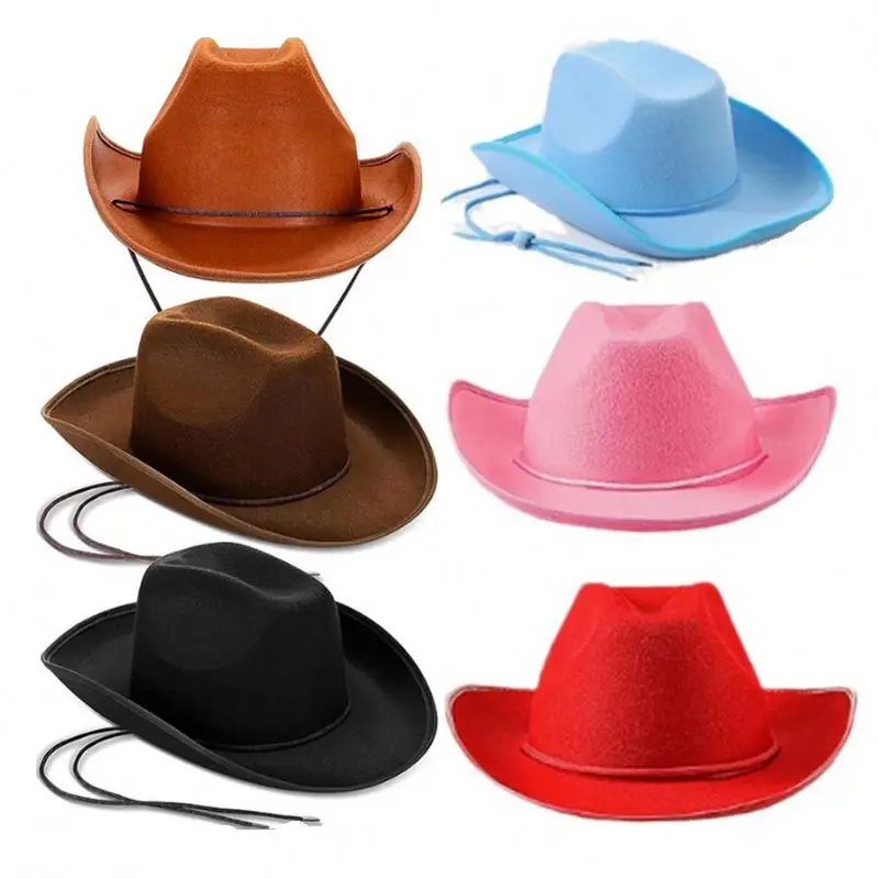 New Pink Western Style Cowgirl Hats For Women Girl Rolled Fedora Hat Party Feather Edge Pink Cowboy Hat