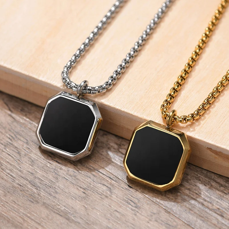 Enamel Hiphop Punk Square Shape Fashion Jewelry Accessariess for teenagers Stainless Steel Pendant Necklace for Men