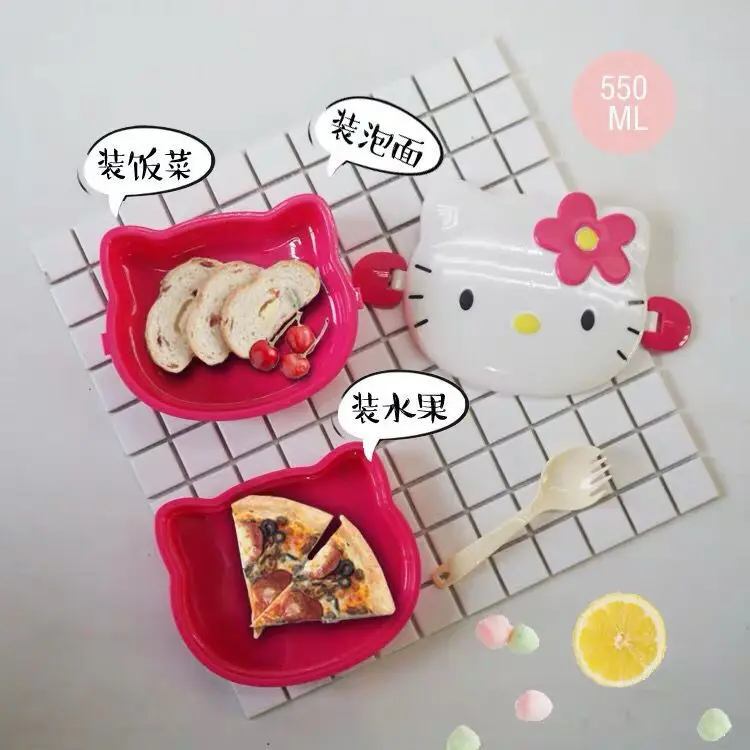 Direct Factory Wholesales 550ML cute cartoon design kitty cat shape kids cartoon lunch box with spoon