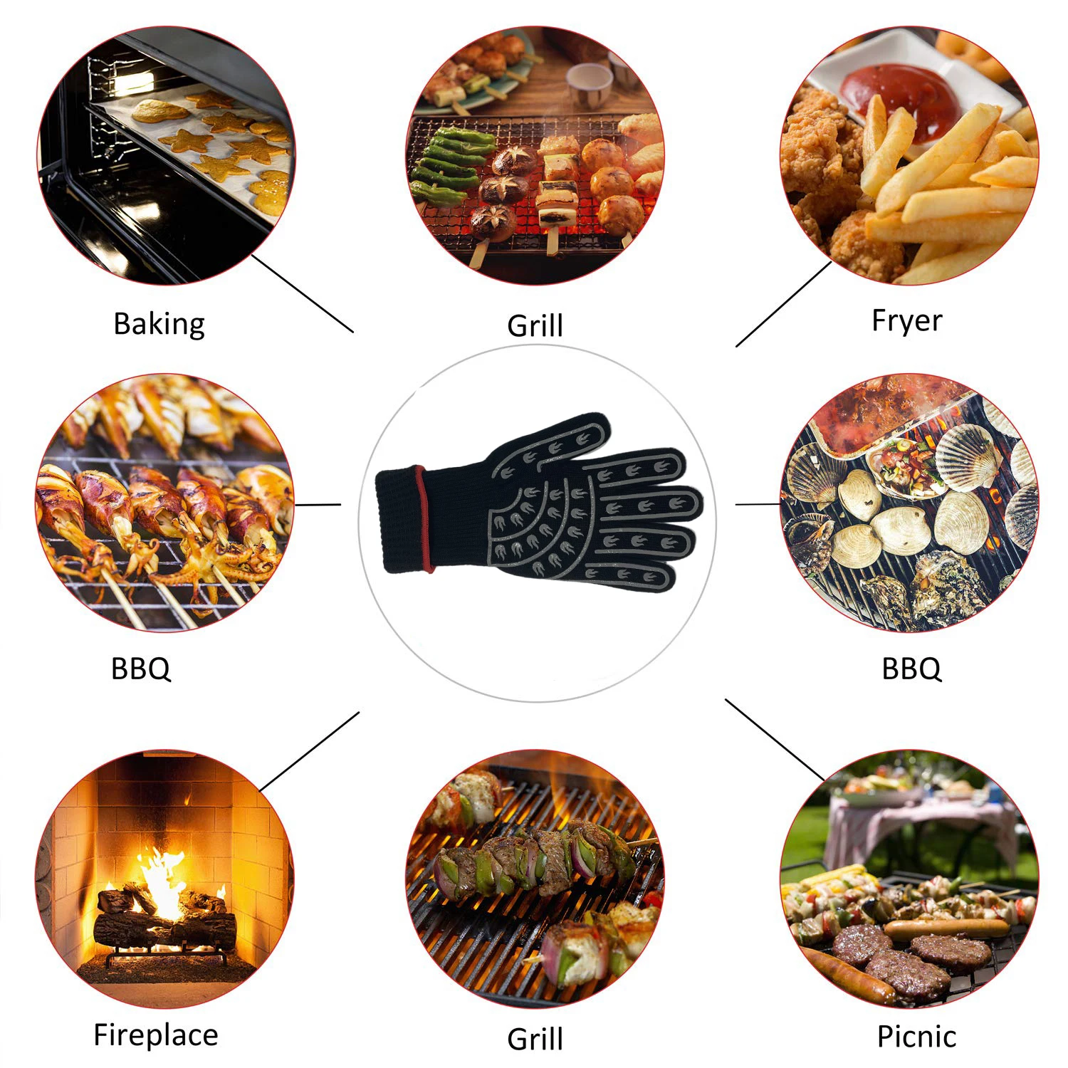 Custom Durable Silicone Grilling Gloves Heat Resistant Gloves BBQ Kitchen Tool with Flexible Five Fingers Design