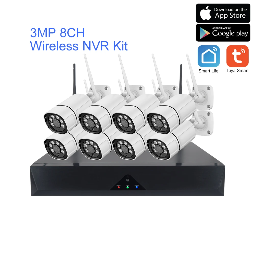 4ch 8ch 2mp 3mp 5mp 4 8 channel smart wifi camera wireless tuya nvr kit security camera system with two way audio talk