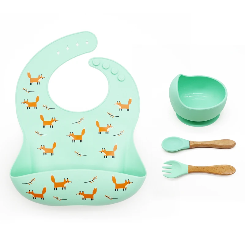 
2020 new bpa free waterproof baby bib silicone kids bowl set with spoon 