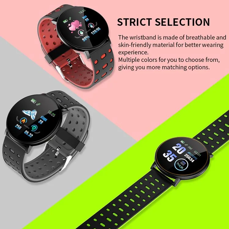 Factory Supply 119 plus Man Smart Bracelet Blood Pressure Waterproof Sport Round Clock Fitness Tracker Women Smartwatch