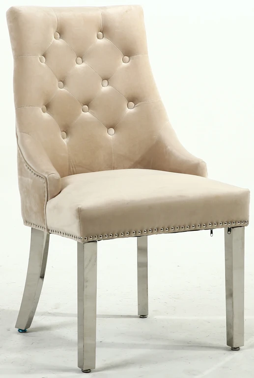 European Style Interior Furniture Stainless Steel  Brushed  Velvet Dining Chair