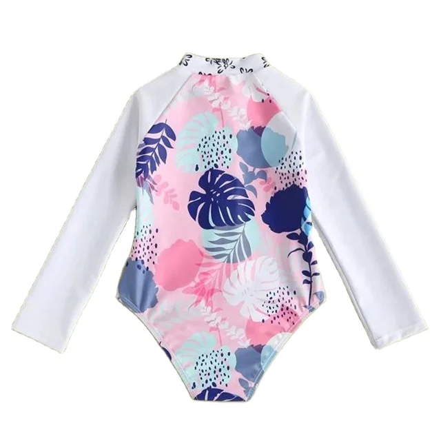 Low Moq Anti-UV Long Sleeve Swimsuit For Kids Printed Rash Guard Toddler Swimwear One Piece Zipper Girl Swimsuit Kids