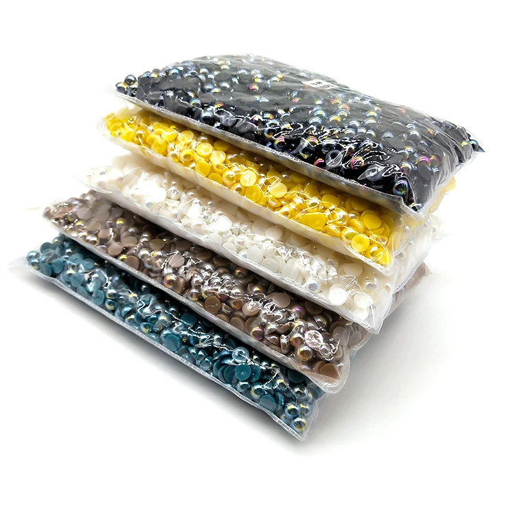 Wholesale Shiny 8 mm Multi Colors Flat Back Beads Glue On Nail Art Half Round Plastic Pearls For Jewelry Making DIY Decoration