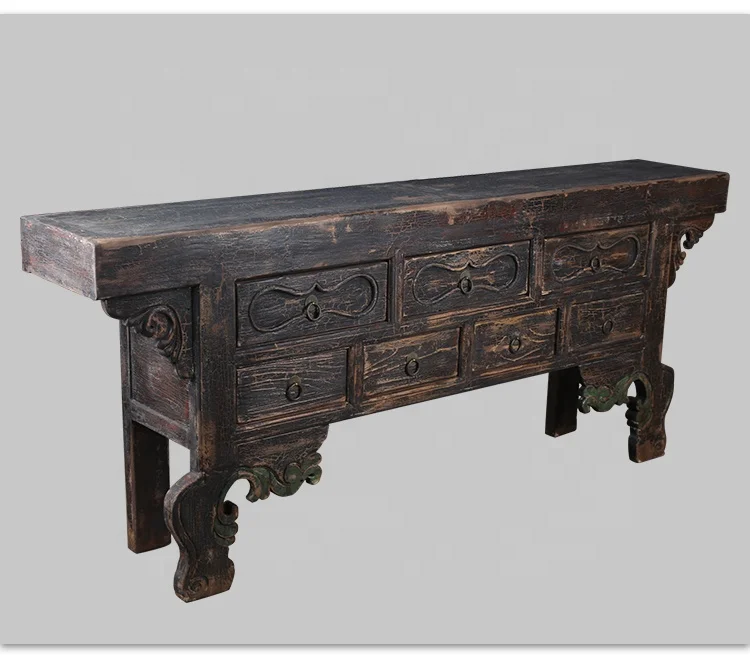 Chinese Ming-style vintage old antique reclaimed solid wood carved buddha table