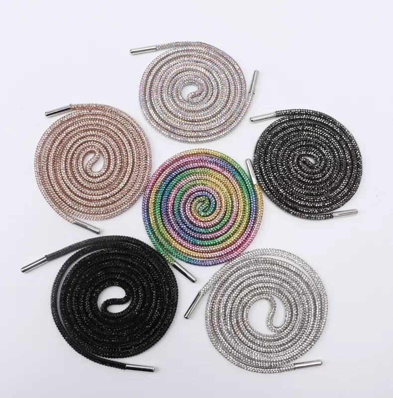 Round Rhinestone Shoelaces Rainbow Diamond Shoelace Sneakers Shoe laces Drawstring Trouser Hoodie Dress Belt DIY Accessories
