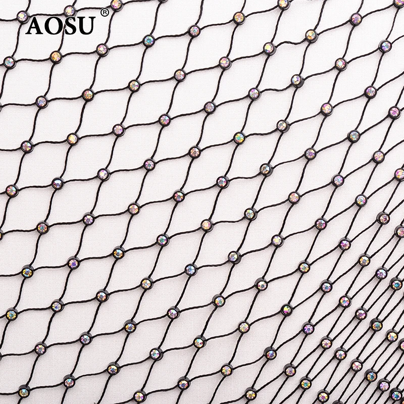 AOSU 1 Meter Clear Glass Rhinestone Mesh Fabric Sewing Crystals Trim Net Stretch Diamond Ribbon Strass Applique For Dress