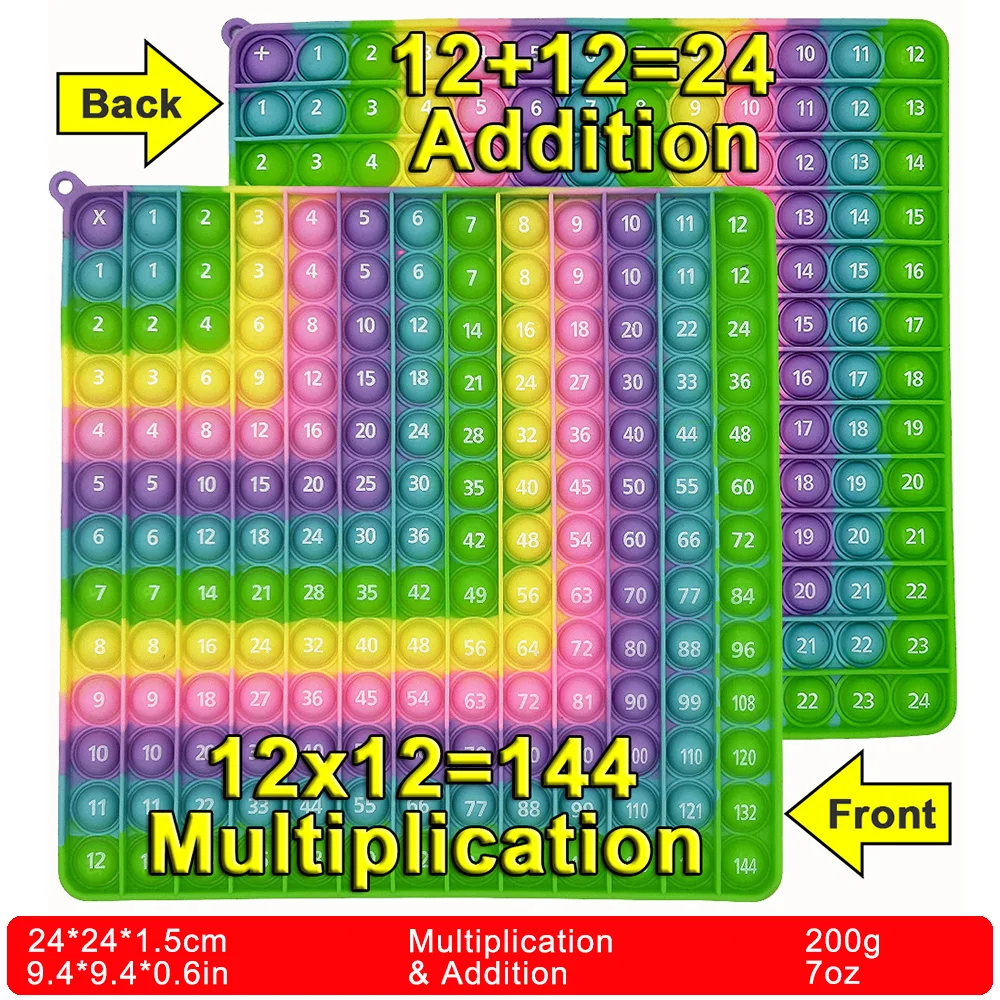 READY TO SHIP 24cm/9.5in Big Silicone Push Pop Bubble Fidget Toys,  Rainbow Math Letters Phonics Learning Educational Pop Toys