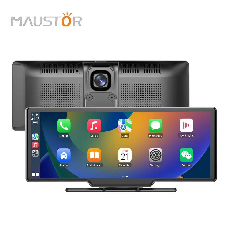Maustor 10.26 inch Portable Universal Car Stereo Touch Screen SD TF Card USB FM BT WIFI CarPlay Built-In Speaker Car Radio