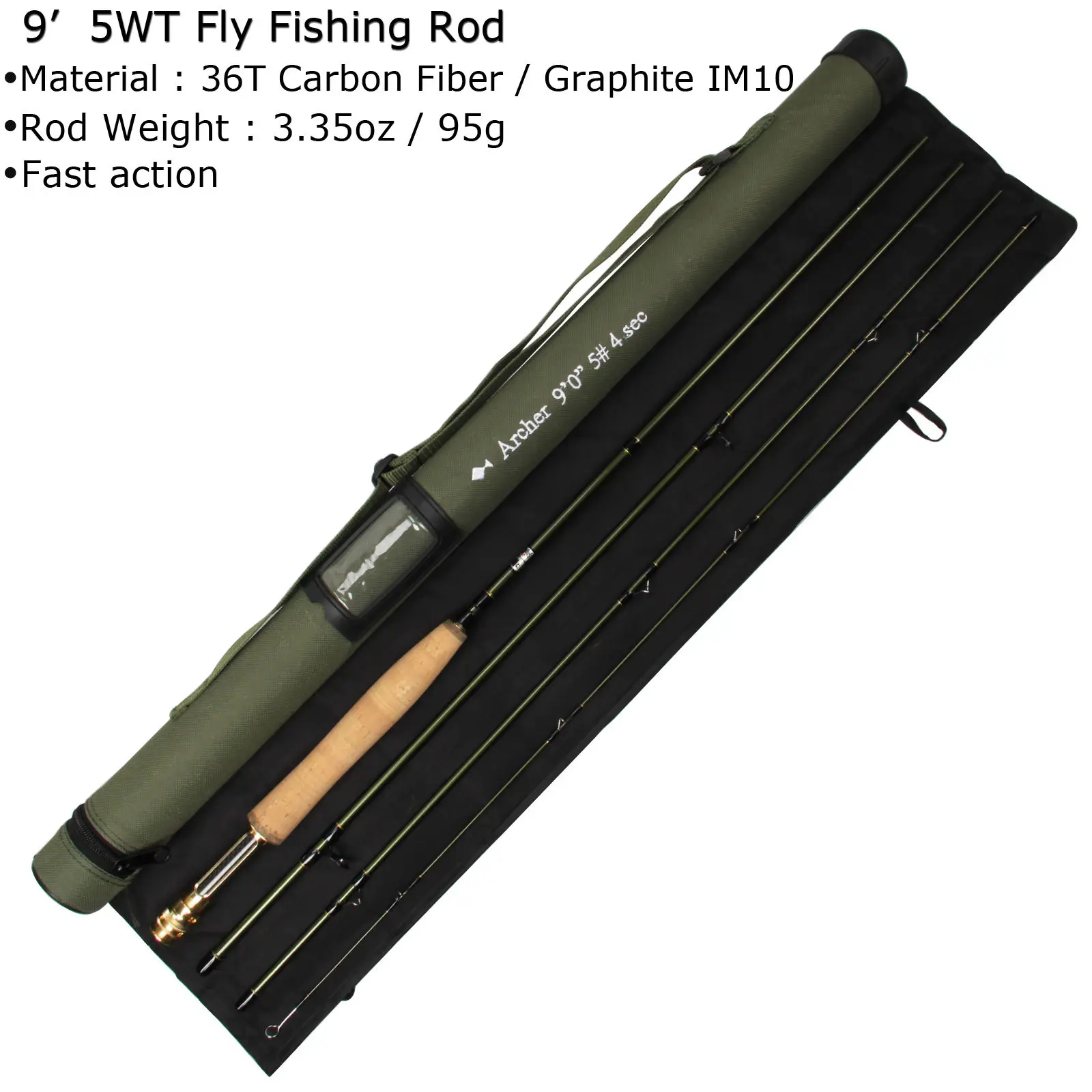 4 Section 3/4/5/8 WT Lightweight Fast Action Carbon Fiber Fly Fishing Rod Dark Green Fly Rod