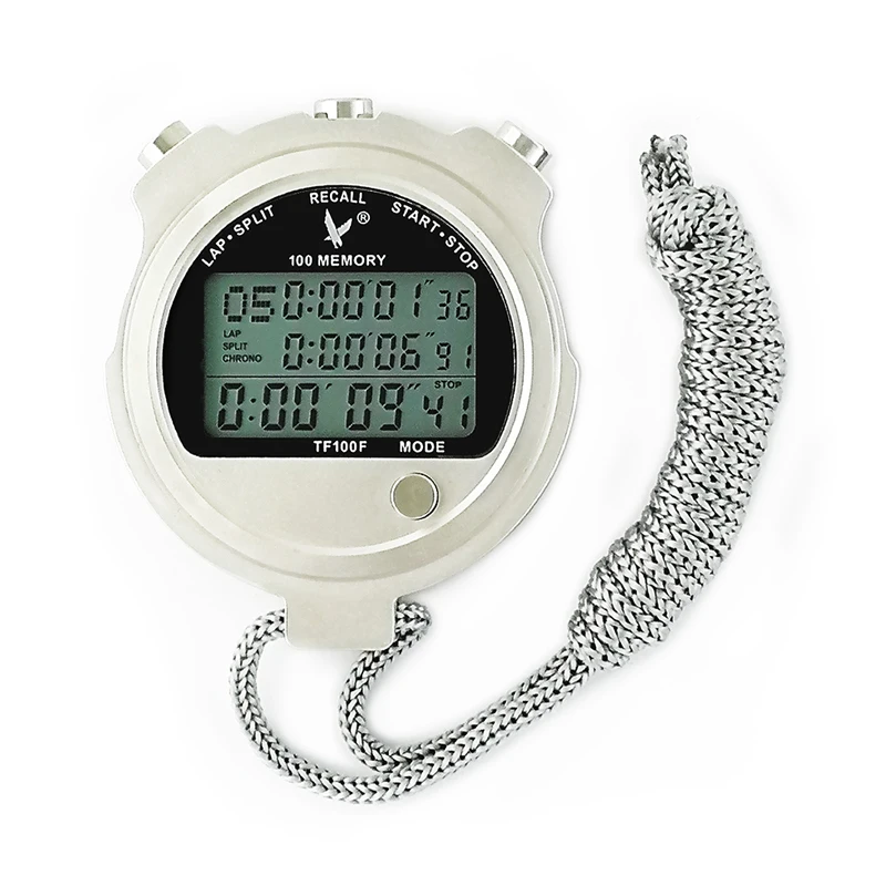 LEAP TF100F Wholesale Retail Silver Metal Case Professional Stopwatch Durable Lithium Battery Stop Watch Digital Timer