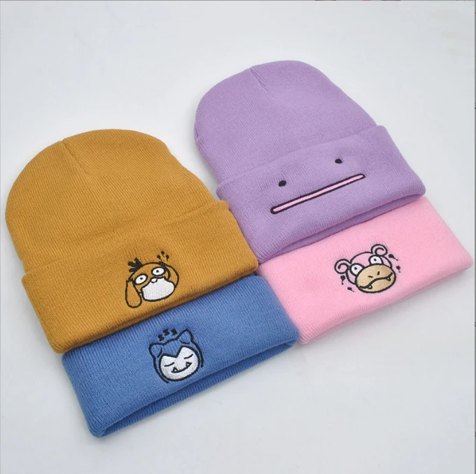 Knitted winter hats for women geometric wool knitted hat solid handmade beanie cap