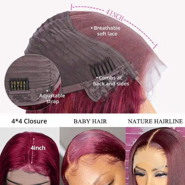 Pre Pluck Blenched Knots Transparent Swiss Lace Frontal Wig,12 Inches 99J Red Colored Jerry Curly Human Wig Supplier